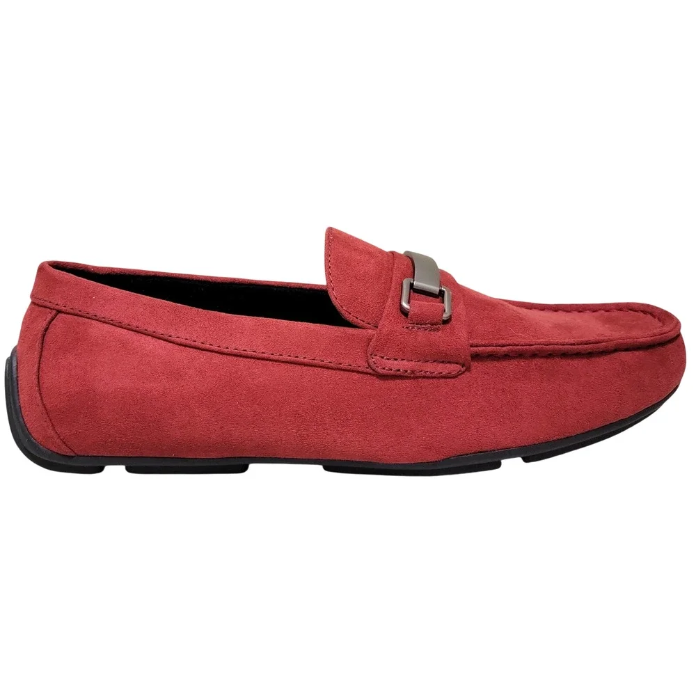 Alfani Men Egan Slip On Driving Loafers Size US 10M Red Faux Suede